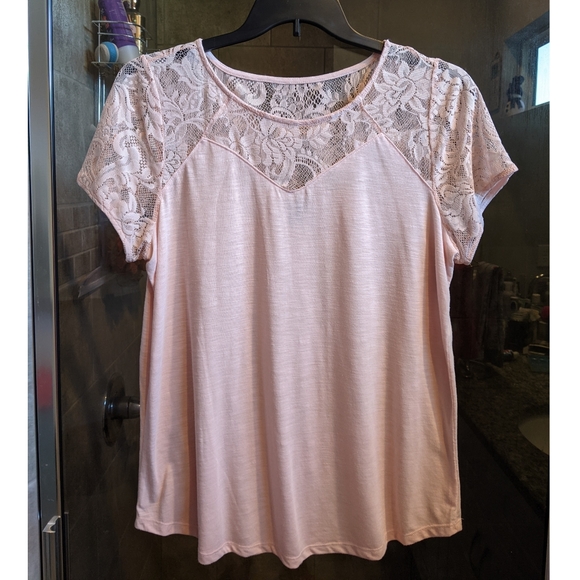 torrid Tops - Torrid Blush Lace Hacci Knit Tee